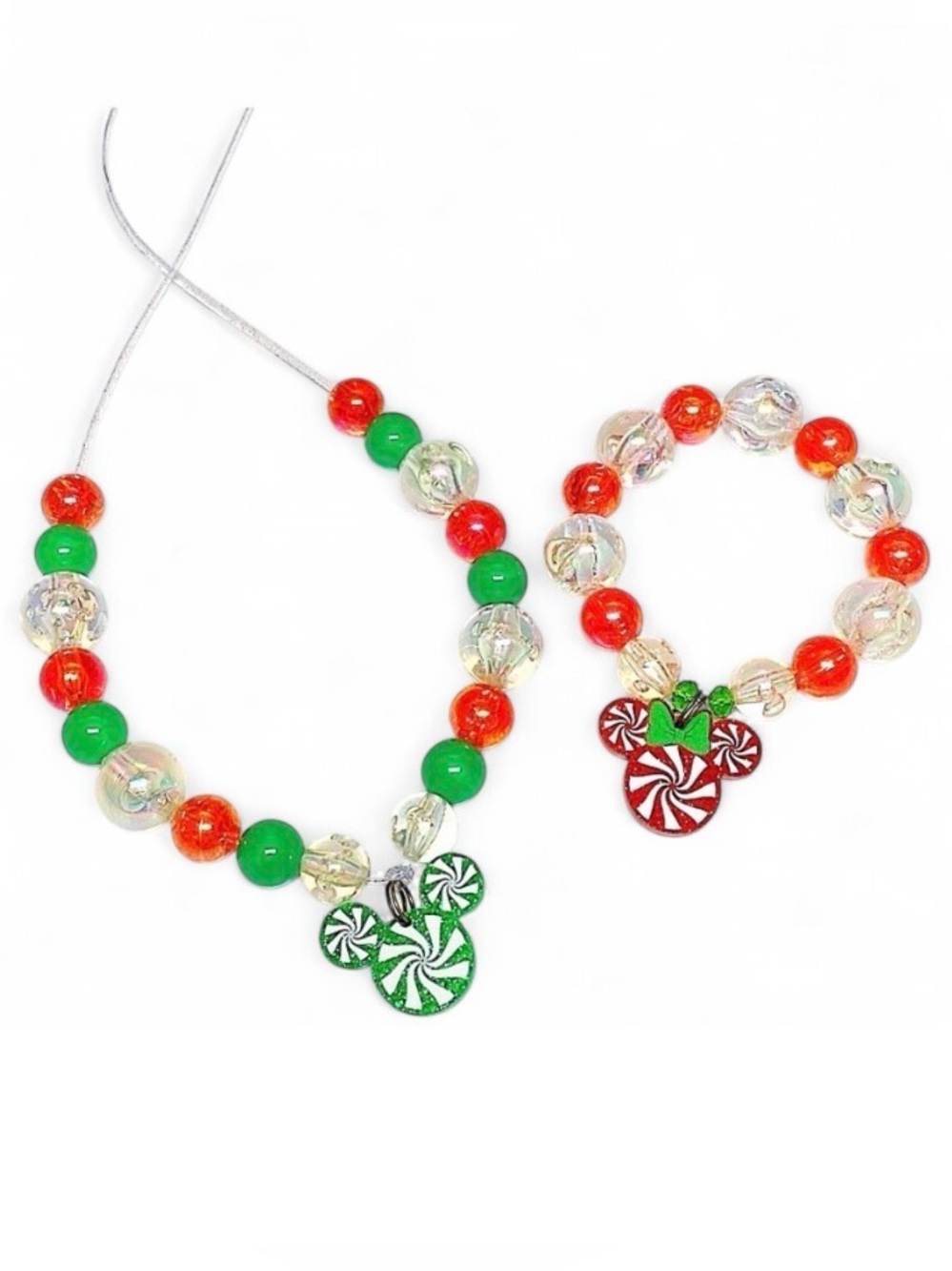 Peppermint Minnie & Mickey Necklace/Bracelet Set #minnie #disneychristmas